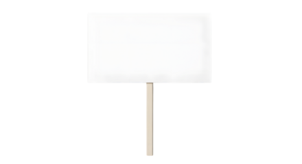 A blank white square sign on a thin pole isolated on transparent background