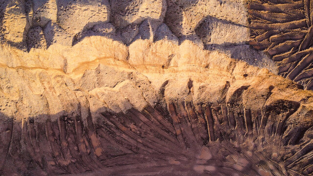 Aerial view of sand and gravel mounds