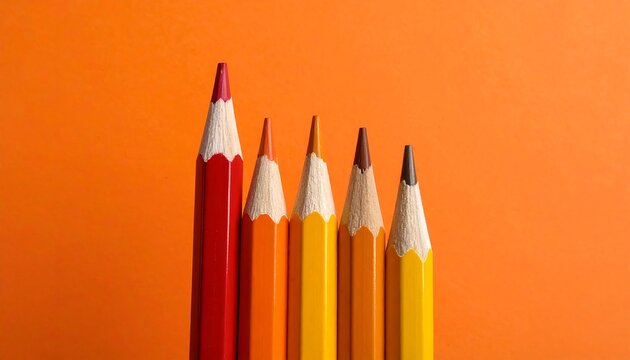 A vibrant gradient of colored pencils set against a bold orange background