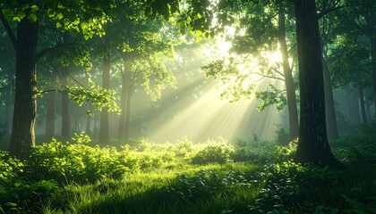 Obraz premium 静寂に漂う瑞々しいモーニングフォレスト