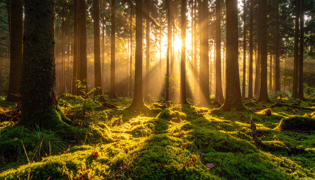 やわらかな金色が差し込む樹間