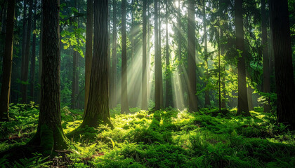 Fototapeta premium 深い緑に差す柔光