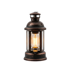 Vintage Bronze Lantern with Warm Edison Bulb Glow - Transparent Background Isolated Object