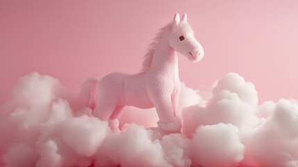 Stuffed horse standing on a cloud of cotton candy