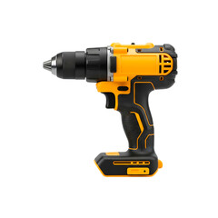Yellow and Black Cordless Electric Drill on Transparent Background