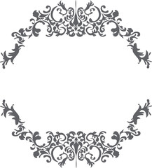 Elegant vintage floral frame with ornate symmetrical swirls, perfect for invitations or labels.