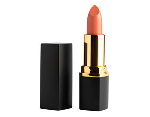 Obraz premium Shiny red lipstick tube for glamour and beauty makeup, isolated on white background