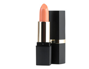 Obraz premium Shiny red lipstick tube for glamour and beauty makeup, isolated on white background