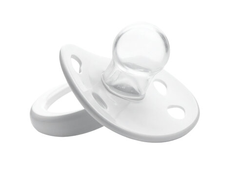 Blue plastic baby pacifier or dummy isolated on a white background
