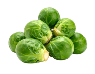 Fresh organic green Brussels sprouts isolated on a white background, a healthy raw vegetable ingredient for a vegetarian diet