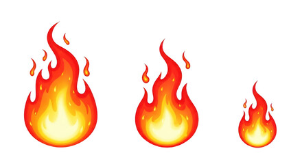 Three cartoon flames in varying sizes isolated on a transparent background fire heat