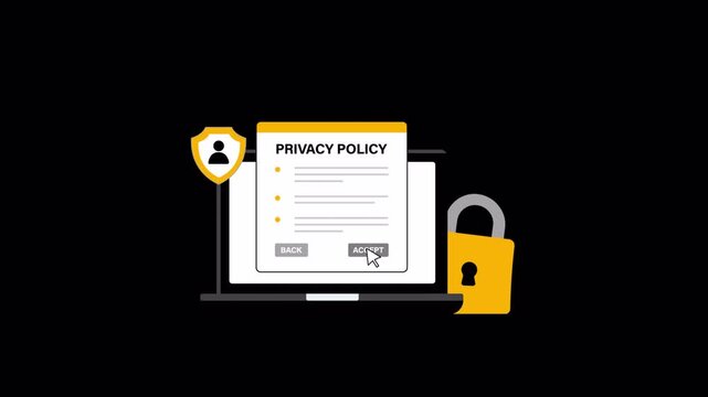 Animated Laptop with Privacy Policy and Accept Button. Privacy Protection Concept Video - Transparent
