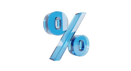 Transparent blue glass percentage symbol isolated on a transparent background sign discount