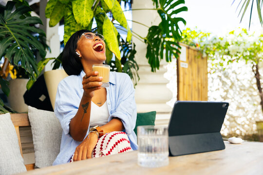 Woman laughing out loud