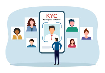 KYC or know your customer with business verifying the identity of its clients concept vector illustration
