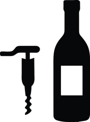 Simple wine bottle and corkscrew vector graphic bar tool