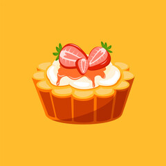 Mini strawberry tart with whipped cream and sliced strawberries in elegant dessert style.