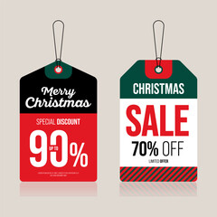 Set of Christmas sale tags template design for holiday festival. Retail promotion and marketing price label