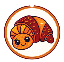 Delightful croissant character with sweet smile and sprinkles for bakery branding or charming food illustration, perfect for cheerful designs and playful projects