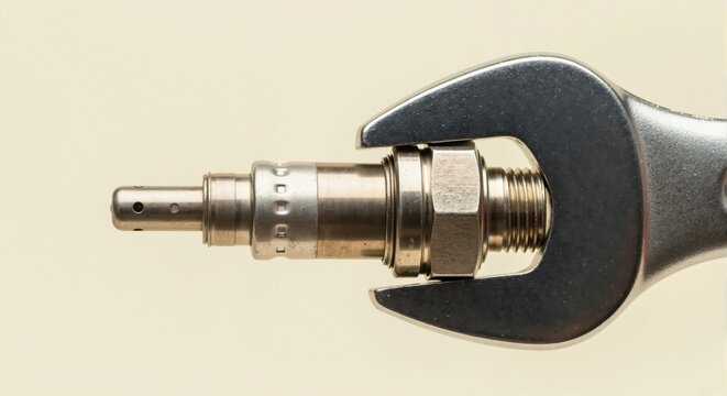 New oxygen sensor or lambda probe with a spanner. Automotive part for car service and engine diagnostics