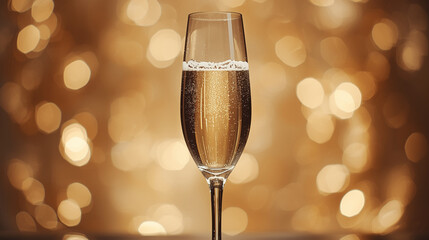 Sparkling Champagne Flute Golden Bokeh Background - Premium Celebration New Year Eve Design
