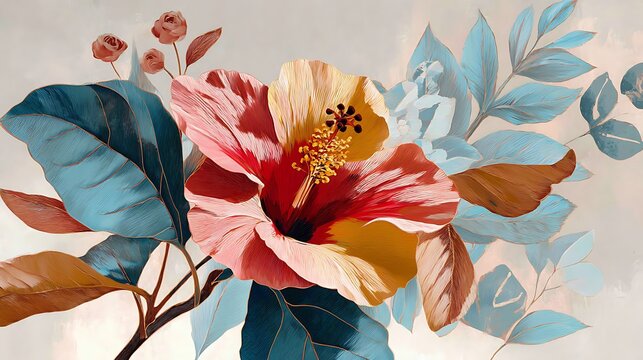 A colorful hibiscus flower with blue and pink petals