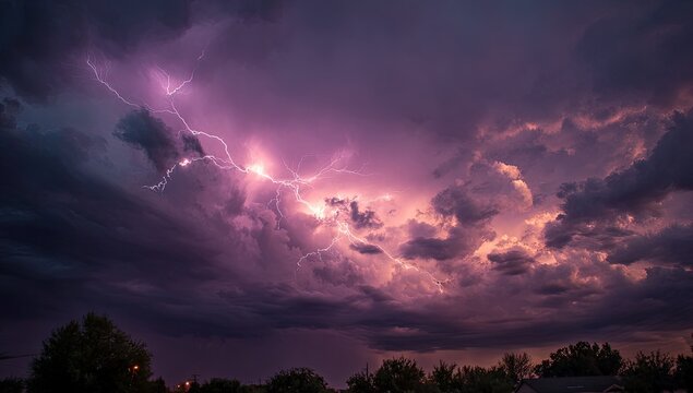 Purple Lightning Storm Dramatic Night Sky