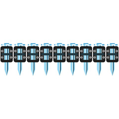 Row Of Blue And White Pixelated Ice Spikes With Black Connectors On A Transparent Background