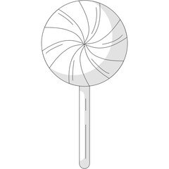 Round Swirled Lollipop Candy On A Stick With A Transparent Background White And Gray Colors And Dashed Lines Vector Graphic Illustration