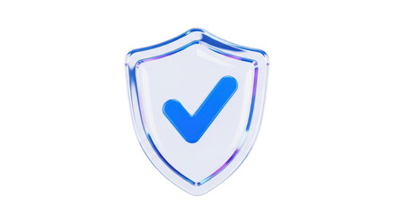 3D Shield with Blue Check Mark Symbol isolated on a transparent background security protection