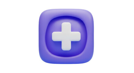 3D Rendered Purple Icon with White Plus Symbol isolated on a transparent background image