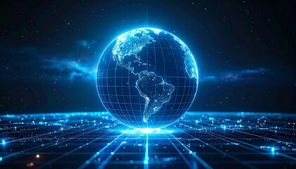 Fototapeta premium Futuristic Digital Globe with Blue Neon Light