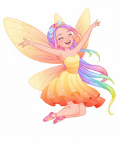 Joyful Rainbow Fairy Flying with Outstretched Arms