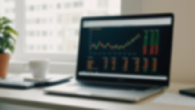 Blurred background of modern office environment featuring multiple screens with financial data, walpaper blur. - Powered by Adobe