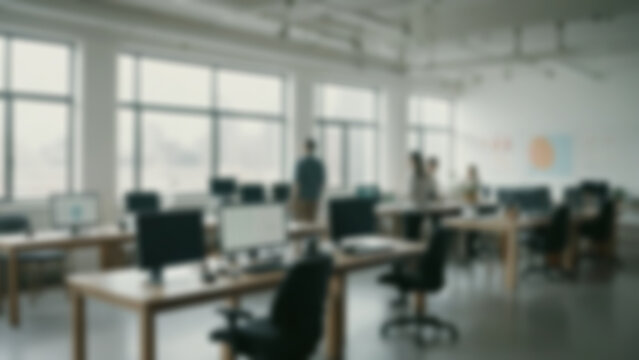 Blurred background of modern office environment featuring multiple screens with financial data, walpaper blur.