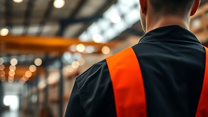 bluecollar. Warehouse worker focused on task, with industrial setting softly blurred in background. safety posters.