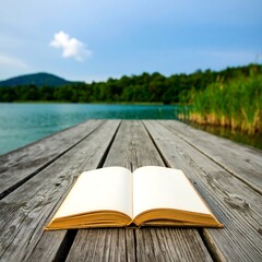 Tranquil lakeside reading on a rustic wooden pier