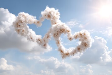 Naklejka premium Heart Shapes in Blue Sky Made of Soft Clouds and White Roses