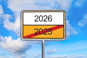 3d Illustration - Ortsschild - Ortstafel - 2025 - 2026 - Himmel - Wolken