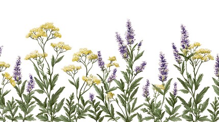 Floral border isolated on white background with yellow flowers