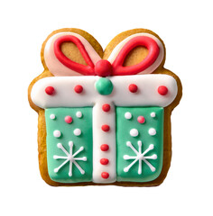 Christmas gift box icing cookie isolated on transparent background