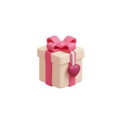 Beautiful 3D render of a gift box with a pink bow and heart tag. An icon symbolizing love, giving, and celebration for holidays like Valentine's Day or an anniversary