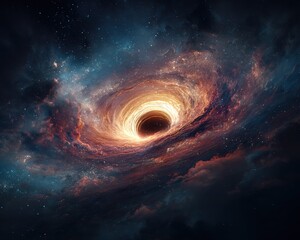 Obraz premium Stunning illustration of a black hole, swirling colors, stars, galaxy.