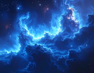 Obraz premium Glowing nebula clouds fill dark space, interspersed with distant stars