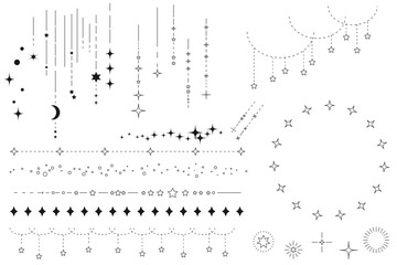 星空をイメージしたシンプルな飾り罫線・ラインのイラストセット　キラキラ　点線