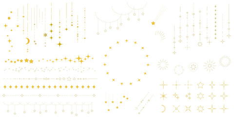 星空をイメージしたシンプルな飾り罫線・ラインのイラストセット　キラキラ　点線