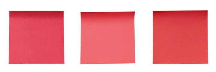 Three red paper squares with texture isolated on a transparent background