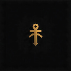 Fototapeta premium Golden anchor symbol on black background, representing stability and hope