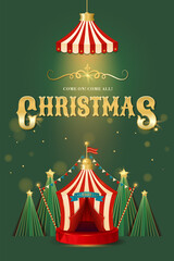 Christmas circus invitation poster. Colorful vintage magic show, theatre, attractions, carnival banner. Creative design for events, festival, party and more. Retro vertical vector illustration © Dukhanina Ekaterina