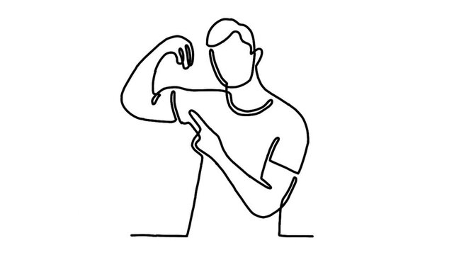 continuous line animation of man bodybuilder posed